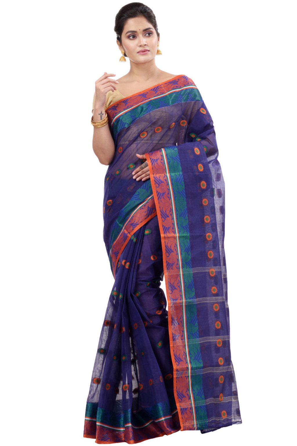 Blue Pure Cotton Pushti Desiging Tant Saree (230)